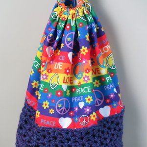 CRO-SEW Mixed Media Peace & Love Hobo Large Bag